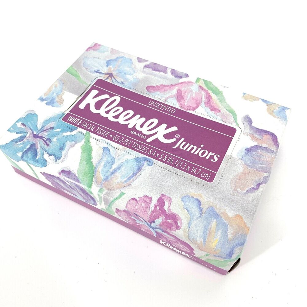 VTG NOS Kleenex Tissue Box Little Travelers Purple Floral One Box